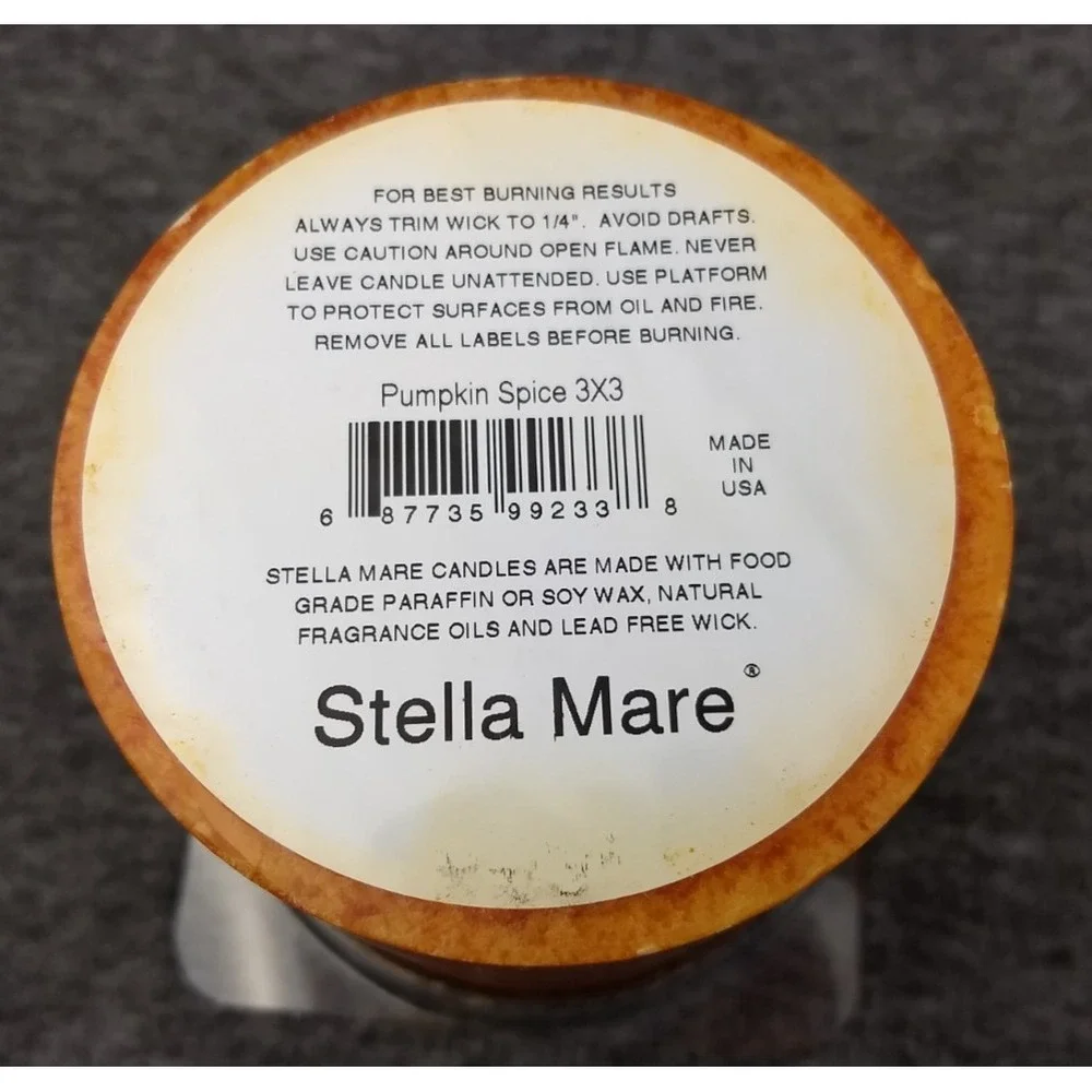 Stella Mare Pillar Candle Pumpkin Spice Cotton Wick Handmade USA NEW in Orig Box